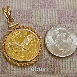 NOS AMERICAN GOLD BULLION 1/10oz 999 FINE GOLD COIN SET IN 14K GOLD ROPE PENDANT