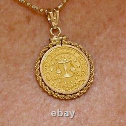 NOS AMERICAN GOLD BULLION 1/10oz 999 FINE GOLD COIN SET IN 14K GOLD ROPE PENDANT