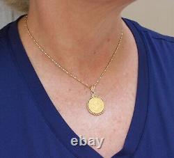 NOS AMERICAN GOLD BULLION 1/10oz 999 FINE GOLD COIN SET IN 14K GOLD ROPE PENDANT