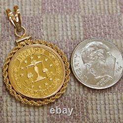 NOS AMERICAN GOLD BULLION 1/10oz 999 FINE GOLD COIN SET IN 14K GOLD ROPE PENDANT