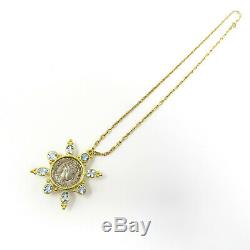 NYJEWEL Elizabeth Locke 18k Gold Aquamarine Ancient Coin Brooch Pendant Necklace