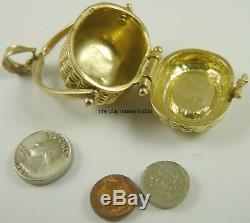 Nantucket Basket Charm Vintage 14K Gold Opens Tiny Coins Inside Mechanical