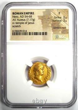 Nero AV Aureus Gold Ancient Roman Coin 54-68 AD. Certified NGC Fine Rare