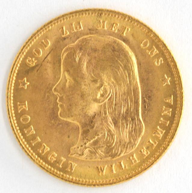Netherlands 1897 10 Gulden Ruler Wilhelmina I. 900 Fine Gold Coin Km# 118
