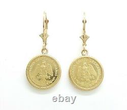 New 14k yellow Gold coin Earring lever Back fine gift jewelry for women 4.3g