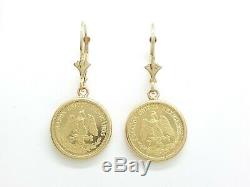 New 14k yellow Gold coin Earring lever Back fine gift jewelry for women 4.3g