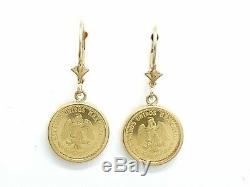 New 14k yellow Gold coin Earring lever Back fine gift jewelry for women 4.3g