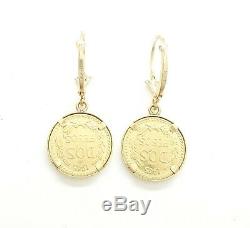 New 14k yellow Gold coin Earring lever Back fine gift jewelry for women 4.3g