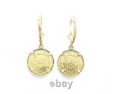 New 14k yellow Gold coin Earring lever Back fine gift jewelry for women 4.3g