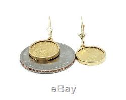 New 14k yellow Gold coin Earring lever Back fine gift jewelry for women 4.3g