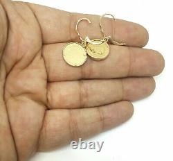 New 14k yellow Gold coin Earring lever Back fine gift jewelry for women 4.3g