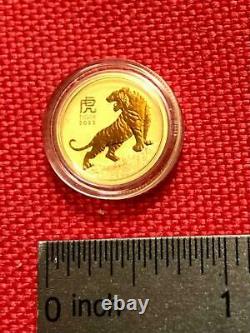 New! 2022 Perth Mint 1/10 oz 9999 Fine Gold Lunar Tiger BU $15 Coin in Capsule