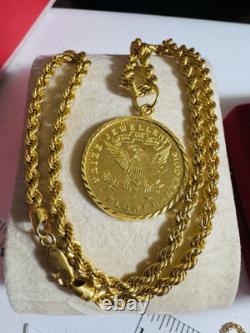 New 22K 916 Real Gold 16 long Women's Coin Set Necklace 10.3g 3.5mm Choker