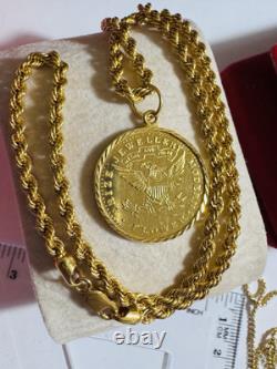 New 22K 916 Real Gold 16 long Women's Coin Set Necklace 10.3g 3.5mm Choker