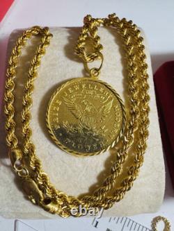 New 22K 916 Real Gold 16 long Women's Coin Set Necklace 10.3g 3.5mm Choker