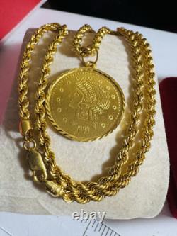 New 22K 916 Real Gold 16 long Women's Coin Set Necklace 10.3g 3.5mm Choker