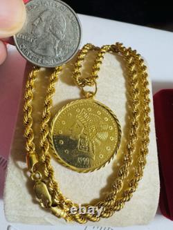 New 22K 916 Real Gold 16 long Women's Coin Set Necklace 10.3g 3.5mm Choker