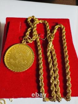 New 22K 916 Real Gold 16 long Women's Coin Set Necklace 10.3g 3.5mm Choker