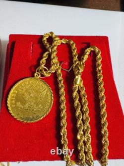 New 22K 916 Real Gold 16 long Women's Coin Set Necklace 10.3g 3.5mm Choker