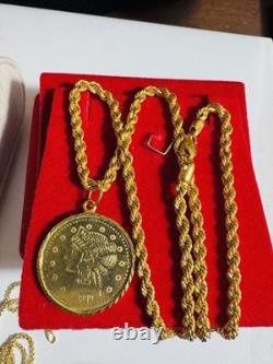 New 22K 916 Real Gold 16 long Women's Coin Set Necklace 10.3g 3.5mm Choker