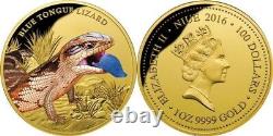 Niue 2016 100$ Remarkable Reptiles blue tongue lizard 1oz Gold Coin australia