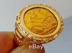 Old Vtg Fine Estate Mens Gent's 14K Yellow Gold 1905 Sovereign Coin Ring Size 10