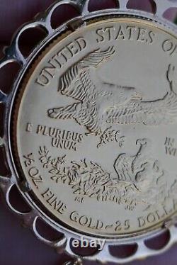 Original 1986 1/2 t-oz Fine Gold American Eagle Coin with14k Gold Bezel 20.4g / tw