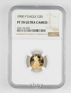 PF70 UCAM 1990-P $5 American Gold Eagle 1/10 Oz Fine Gold Graded NGC 4974