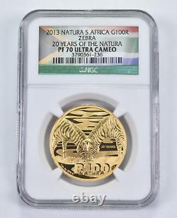 PF70 UCAM 2013 South Africa 100 Rand 1 Oz. 999 Fine Gold Natura Zebra NGC 9531