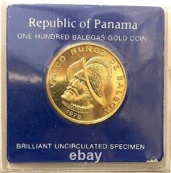 Panama 8.16 Grams Gem Bu. 2361 Oz. 999 Fine Gold 100 Balboas Discovered Pacific