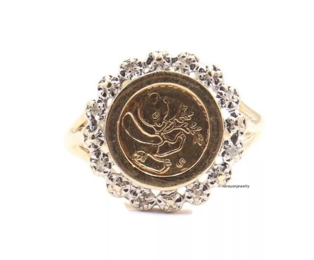 Panda Coin 1. Ct Round Cut Lab Created Diamond Unisex Ring 14k Yellow Gold Plated