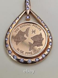Pendant Set 1/2 oz Gold. 9999 Fine Gold ZODIAC Coin With Diamonds