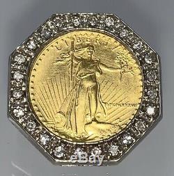 Pendant of 1/10th Ounce Fine Gold Bullion Coin in 14k White Gold Diamond Bezel