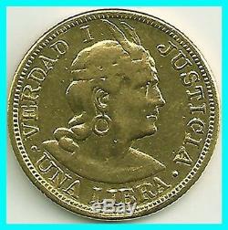 Peru 1903, Una Libra Gold Coin, Ex. Fine Cond. Rare