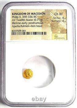 Philip II Gold AV 1/12 Stater Gold Greek Macedon Coin 359 BC. NGC Choice XF (EF)