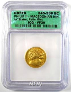 Philip II Gold AV Stater Gold Greek Macedon Coin 345-336 BC Certified ICG VF20 Philip II Gold AV Stater Gold Greek Macedon Coin 345-336 BC Certified ICG VF20