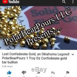 PolarBearPours 1 OZT Hand Poured Confederate Gold Coin Bar. 999 Fine Au Fantasy