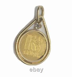 Pretty 18k Gold Diamond pendant with 1 gram RARE France. 999 fine gold K24 coin