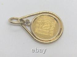 Pretty 18k Gold Diamond pendant with 1 gram RARE France. 999 fine gold K24 coin