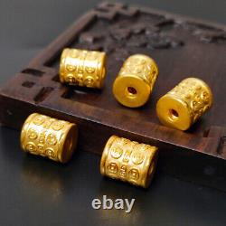 Pure 999 24K Yellow Gold Lucky Money Coin Tube Bead Pendant 1-1.2g
