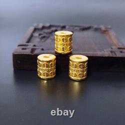 Pure 999 24K Yellow Gold Lucky Money Coin Tube Bead Pendant 1-1.2g