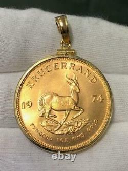 Pure. 999 Fine Gold 1974 Krugerrand South Africa 1oz Coin 14k Gold Frame Pendant