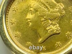 RARE 1853 Liberty Head $1 Gold Coin Pendant 14K Gold Bezel 3.2gm