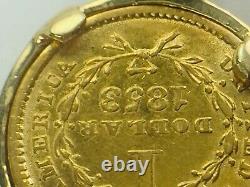 RARE 1853 Liberty Head $1 Gold Coin Pendant 14K Gold Bezel 3.2gm