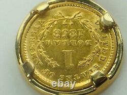 RARE 1853 Liberty Head $1 Gold Coin Pendant 14K Gold Bezel 3.2gm