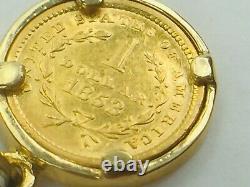 RARE 1853 Liberty Head $1 Gold Coin Pendant 14K Gold Bezel 3.2gm