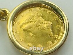 RARE 1853 Liberty Head $1 Gold Coin Pendant 14K Gold Bezel 3.2gm