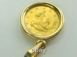 RARE 1853 Liberty Head $1 Gold Coin Pendant 14K Gold Bezel 3.2gm