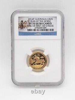 RARE Australia 1914 PROOF 70 CAMEO NGC 1/4 OZ 999 PURE FINE Gold HORSE COIN