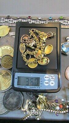 RARE Victorian Charm Bracelet with 23K, 18K, 14K, 10K Charms 36. G COIN LOVE TOKEN